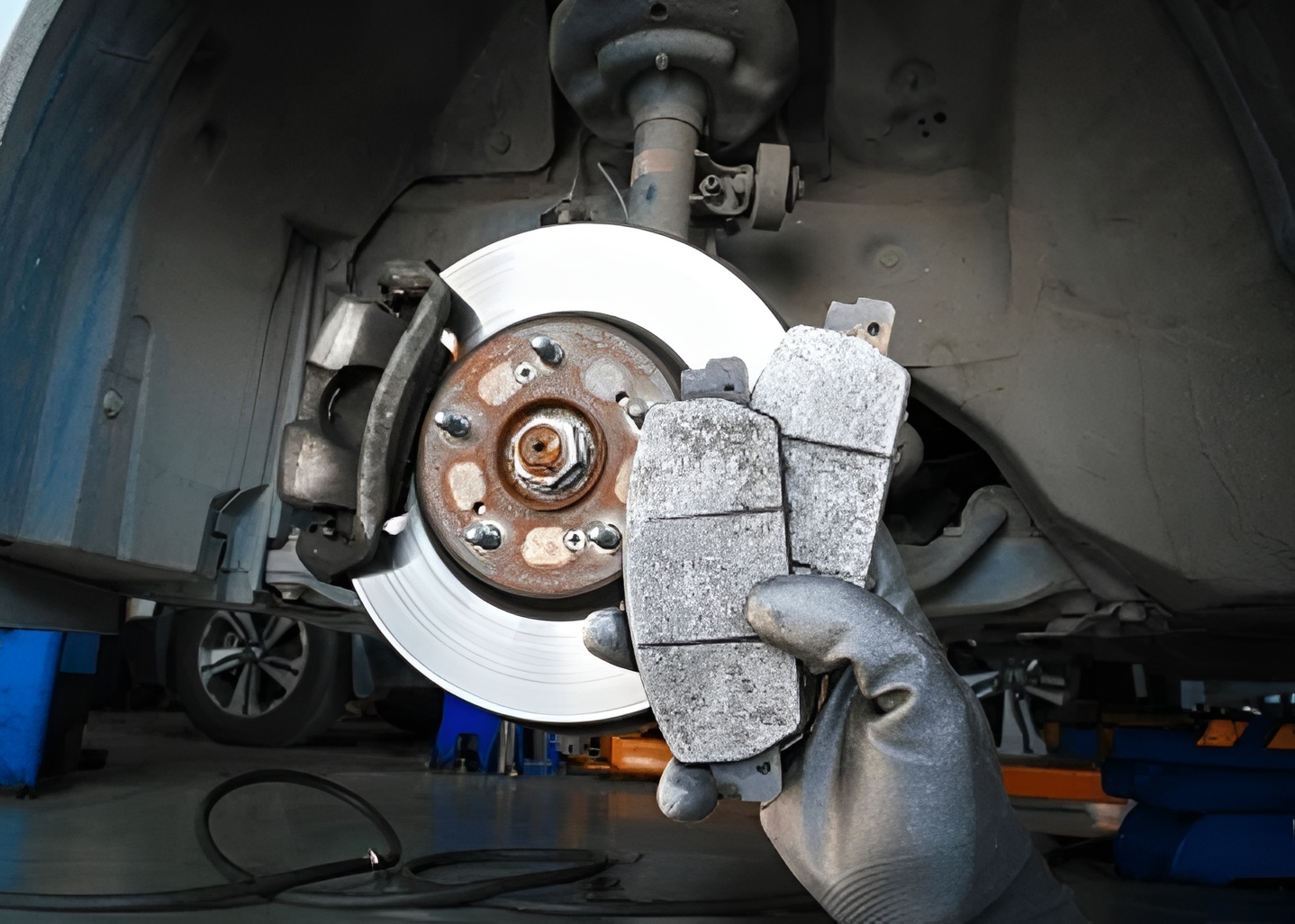 Technician checking brake pad wear at Warringah Brake & Clutch