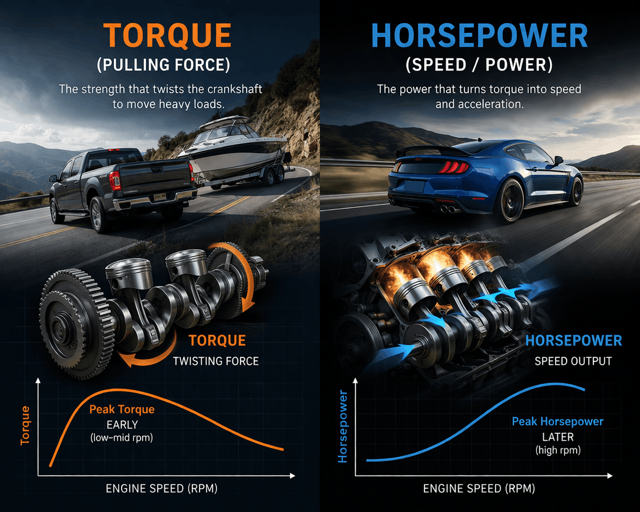 Diagram explaining torque vs horsepower in car engines