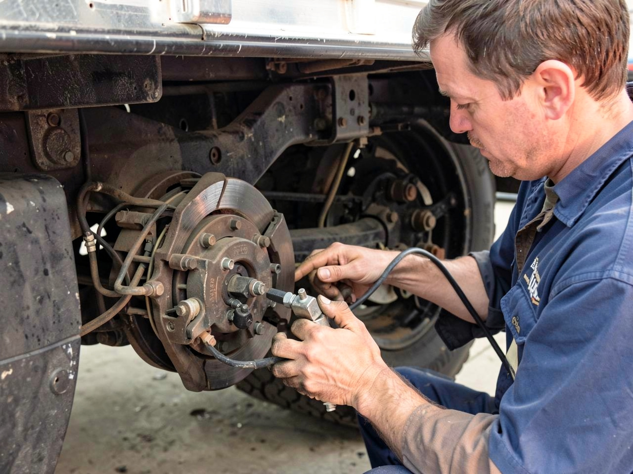 Trailer brake system explained during maintenance inspection