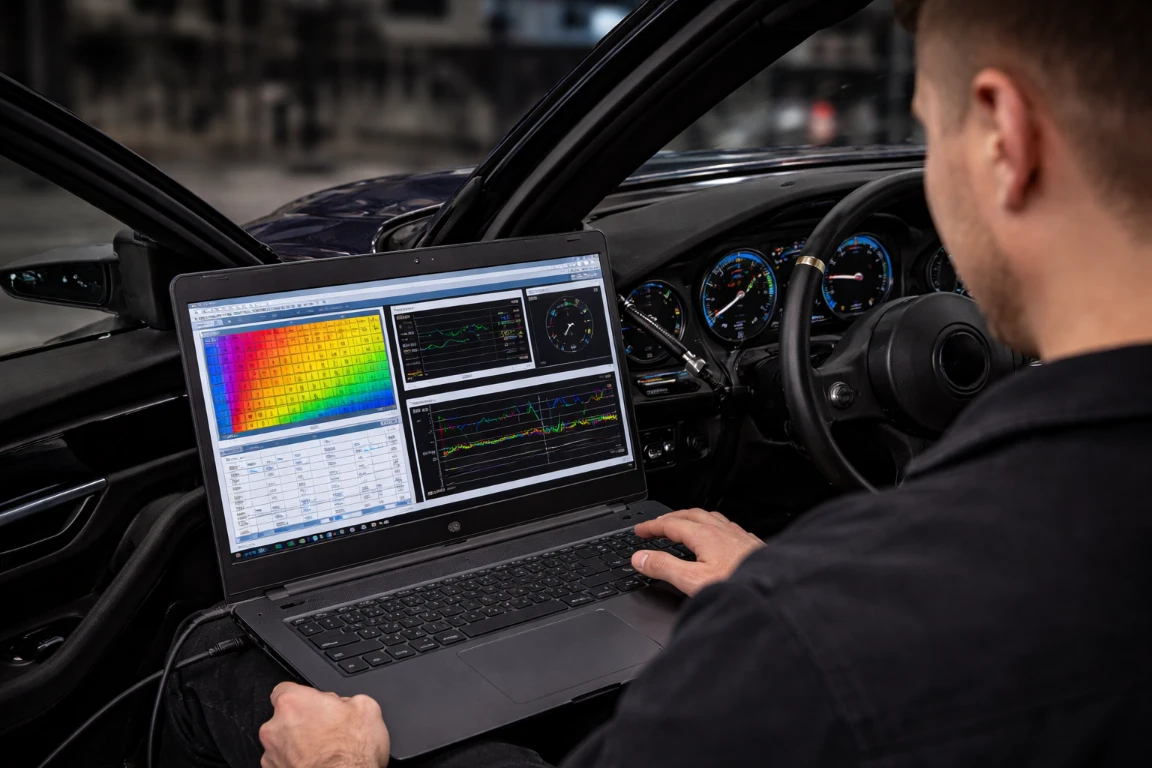 ecu-tuning-after-exhaust-upgrade - Warringah Brake & Clutch Centre – Clutches, Brakes, Rotors Technician performing ECU tuning after custom exhaust installation