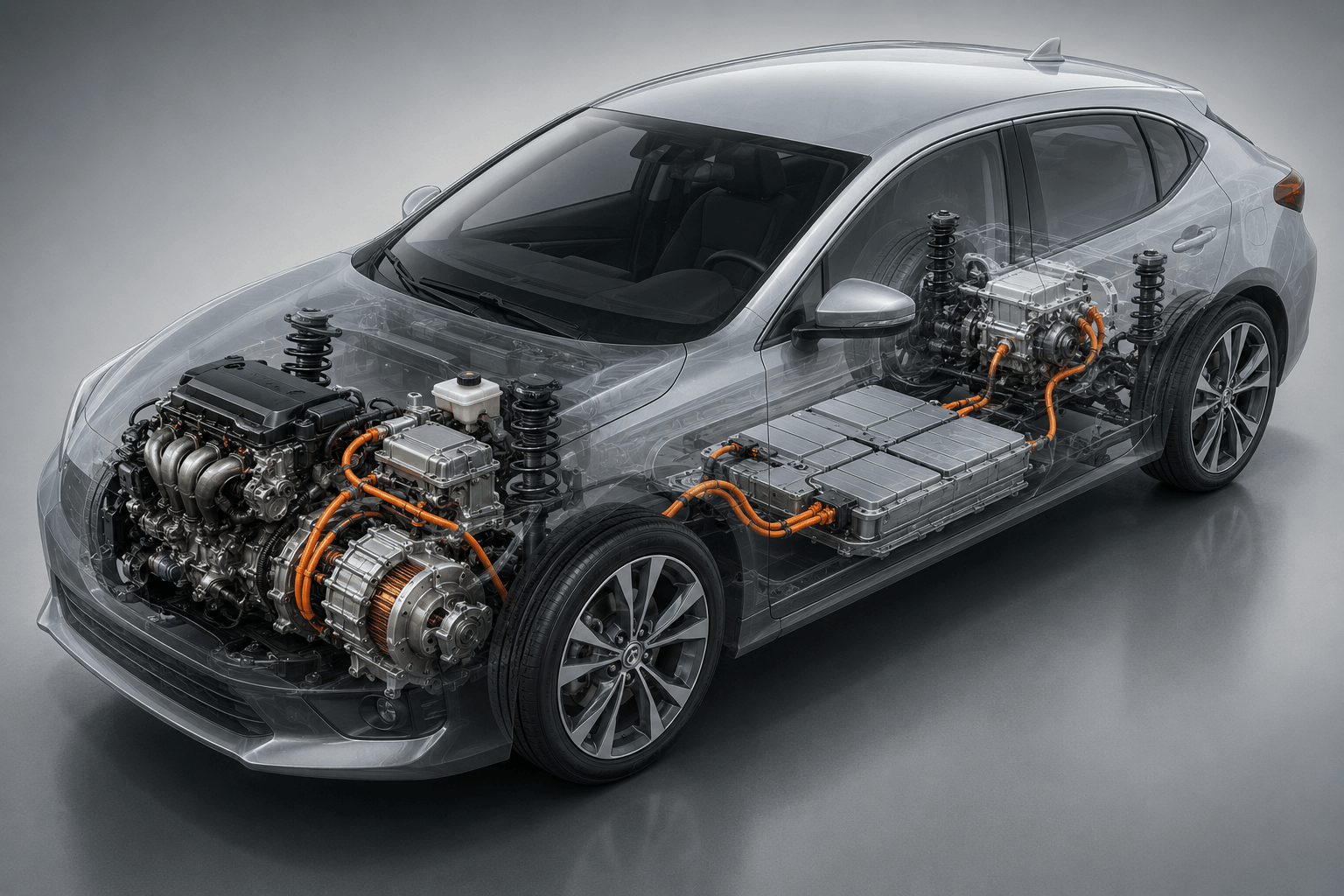 - Warringah Brake & Clutch Centre – Clutches, Brakes, Rotors A transparent view of a hybrid car drivetrain showing the integration of an internal combustion engine with an electric motor.