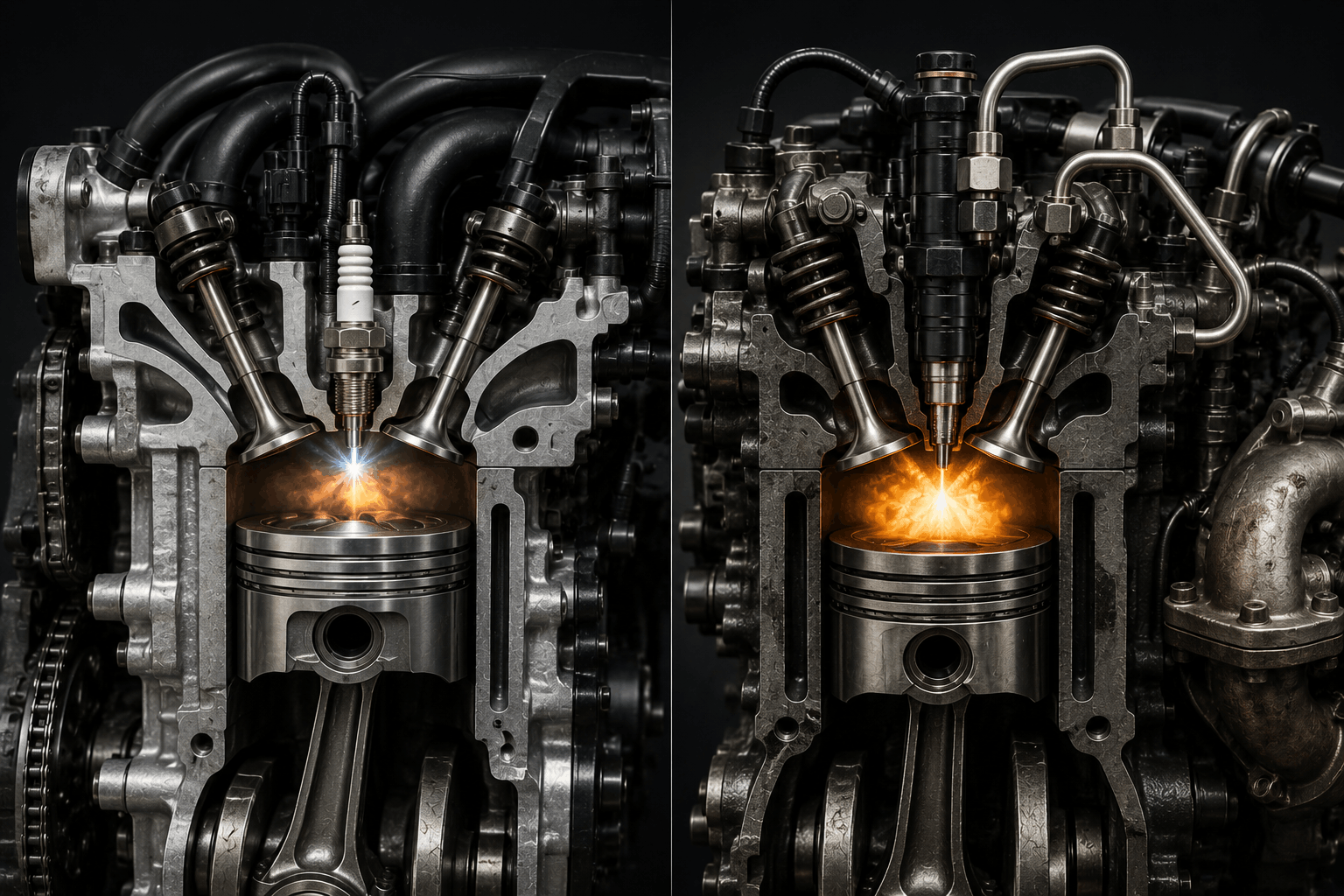 A side-by-side comparison of a petrol spark-ignition system and a diesel compression-ignition system for Sydney drivers.
